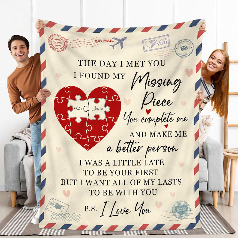 Personalized My Missing Piece I Love You Couple Throw Blanket