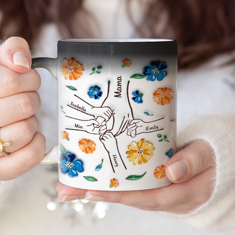 Mom, You Hold My Hand, Also My Heart - Color Changing Magic 3D Inflated Effect Printed Mug-For Mom,Mother's Day Gift