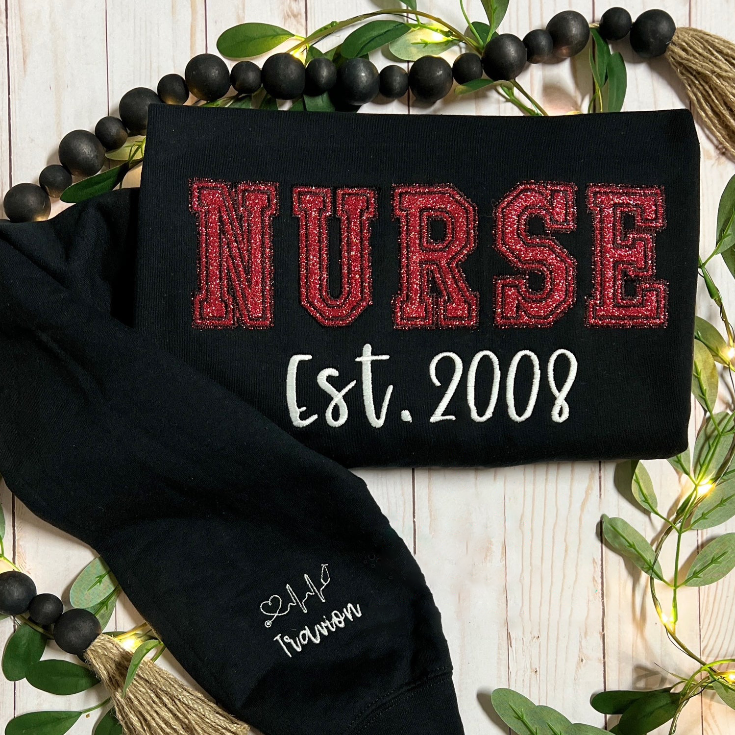 Custom Nurse Glitter Embroidered Sweatshirt