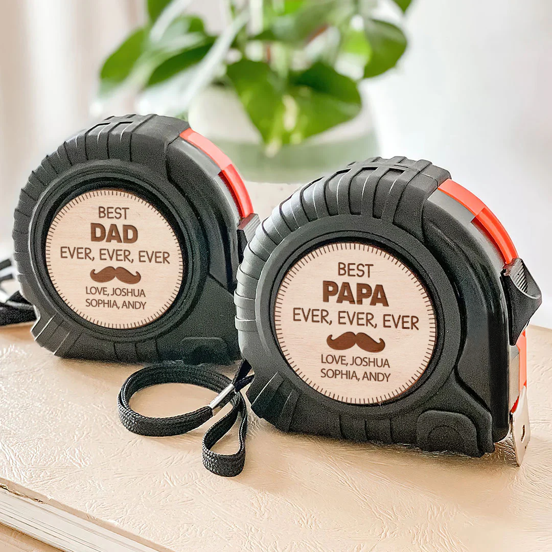 The Best Papa Ever - Family Personalized Custom Tape Measure/Hammer Set - Gifts to Father