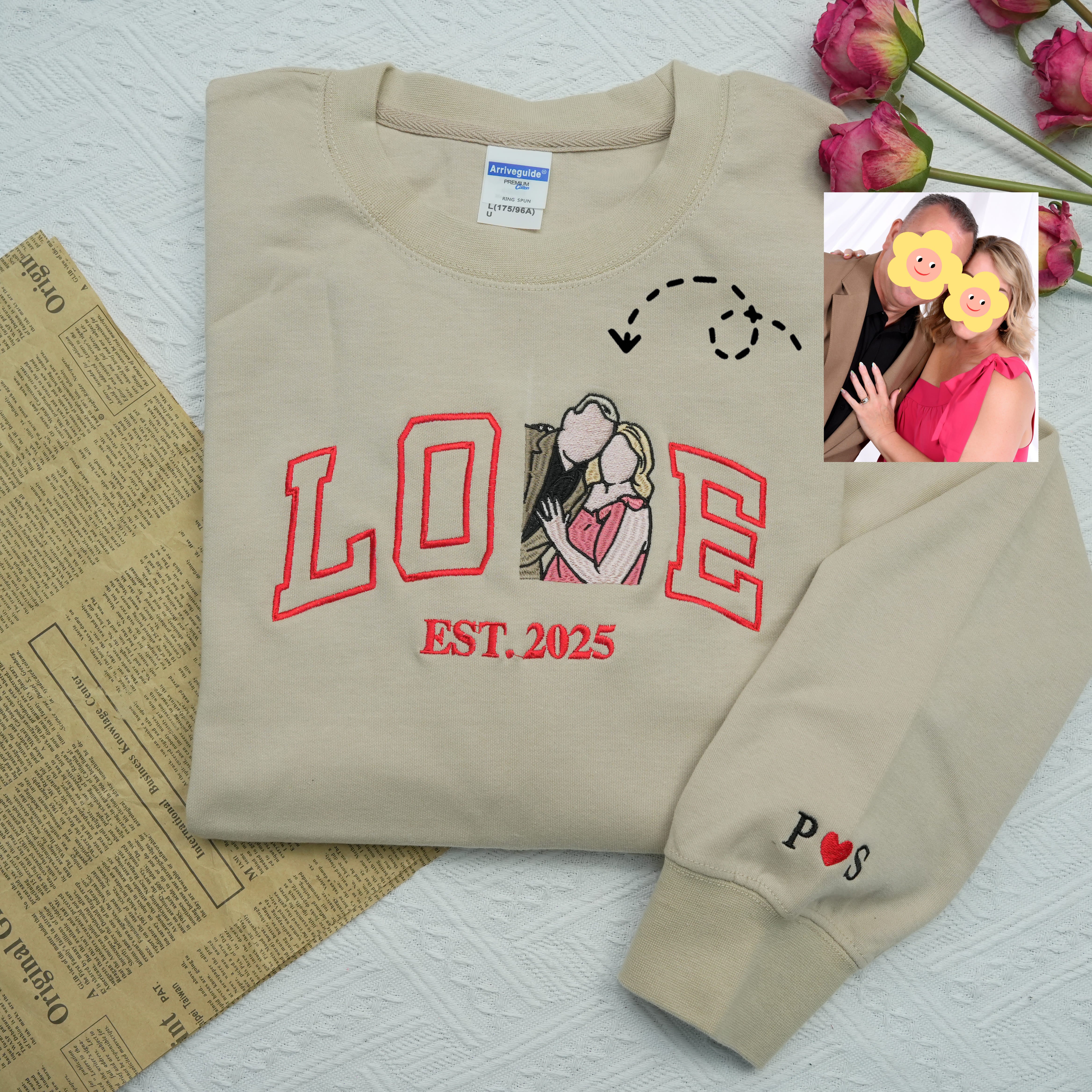 Custom Embroidered Couple Portrait Love Sweatshirt Hoddie For Valentine