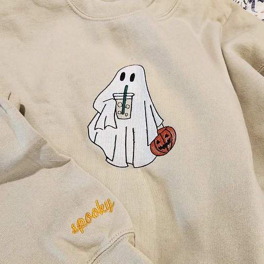 🎃 Custom Ghost Drinking Embroidered Sweatshirt 👻