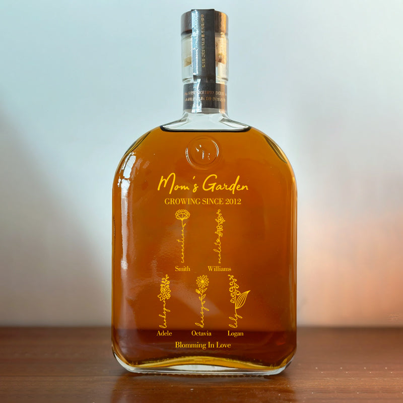 Custom Golden Foil Birth Flower Whiskey Bottle - Gifts for Mom/Grandma