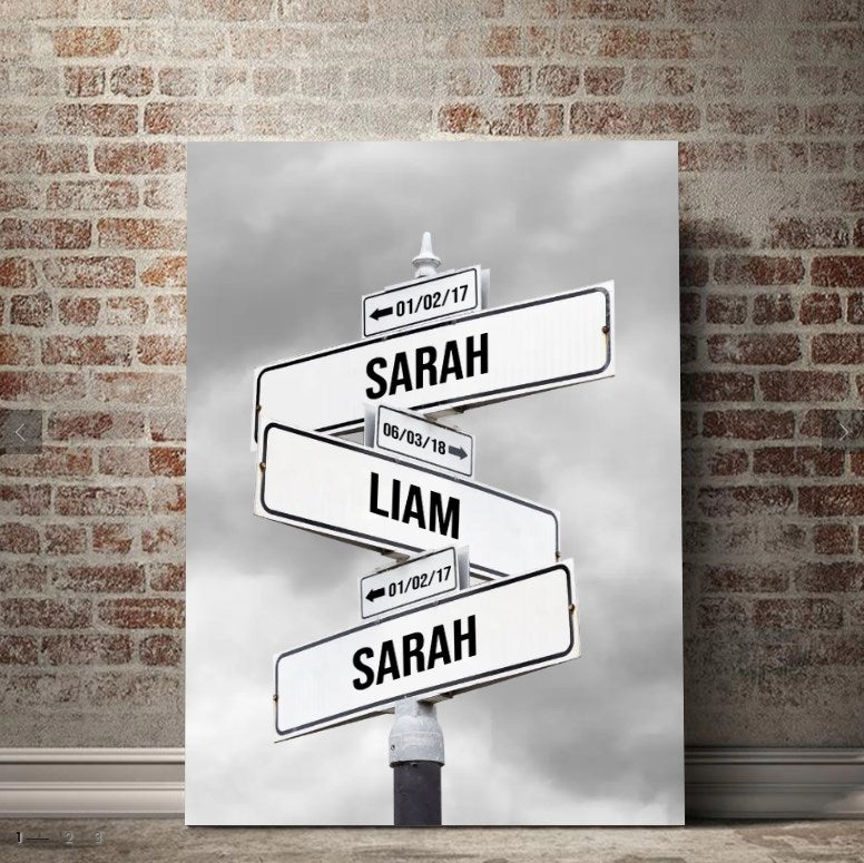 Personalized Canvas "Retro Street Sign with date of birth of children"