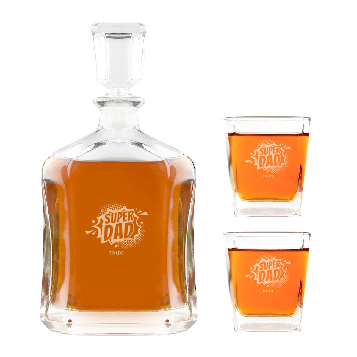 Super Dad Gift Set - Premium Whiskey Decanter PLUS 2 Scotch Glasses