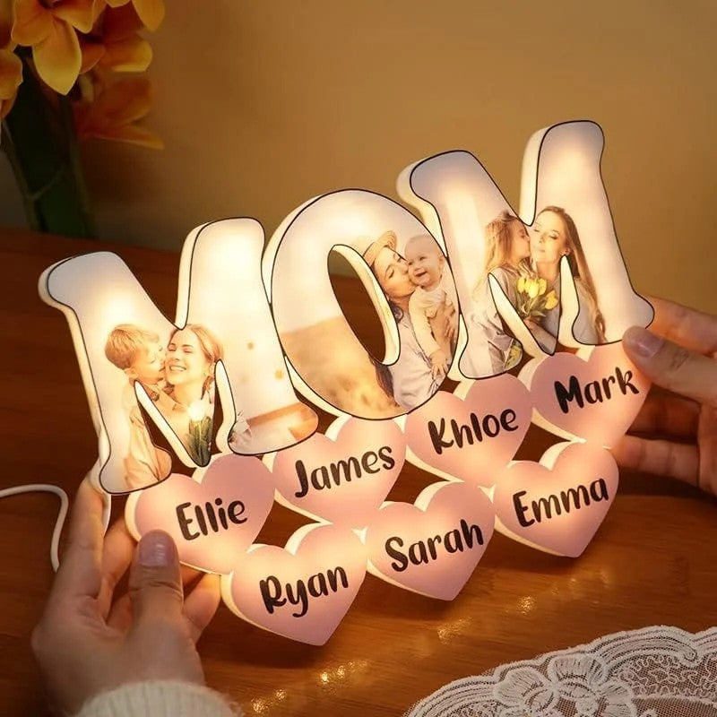 Personalized Photo Letter Night Light Acrylic Lamp Gifts for Mom Grandma Nana Wife (Customized free)