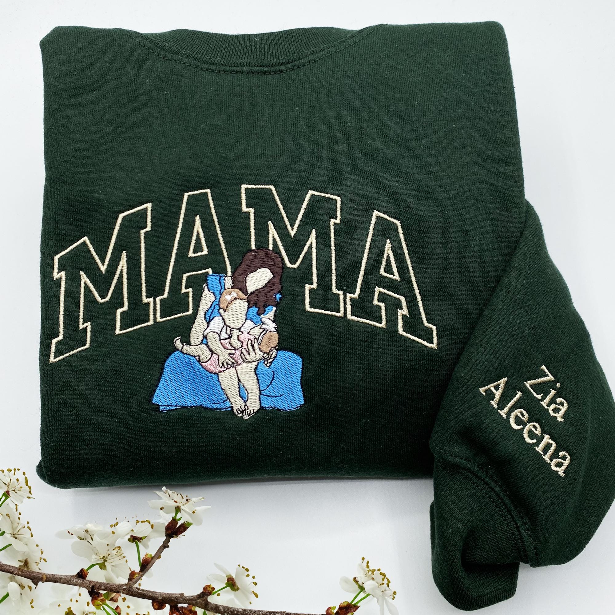 Custom Mama Sweatshirt with Photo Mama and Kids Portrait Family Portrait Hoodie Gift For Mother's Day