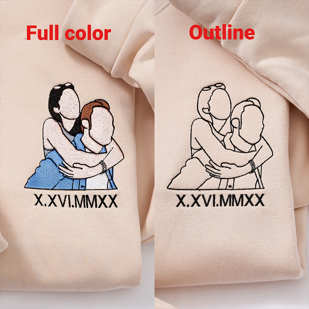 Custom Embroidered Sweatshirt Portrait Couple Family Gift