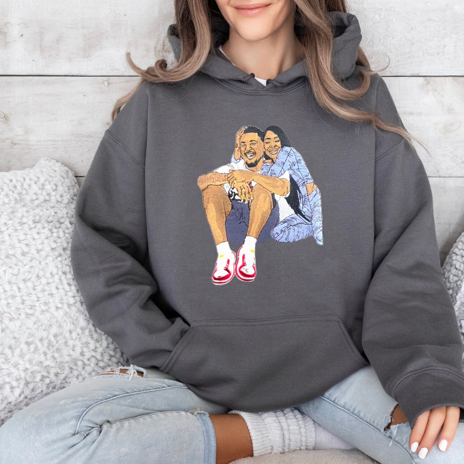 (with facial details) Custom Couple Full Color Embroidered Sweatshirt - 💕 Best Gifts to Lover 💕