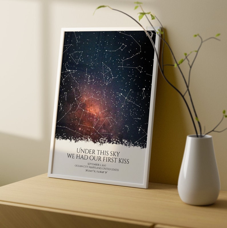 Custom Star Night Sky Print Map - Unique Romantic Gift for Him or Her