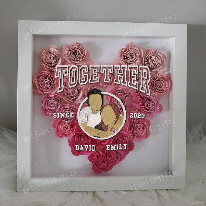 Custom Couple Photo Portrait Flower Shadow Box