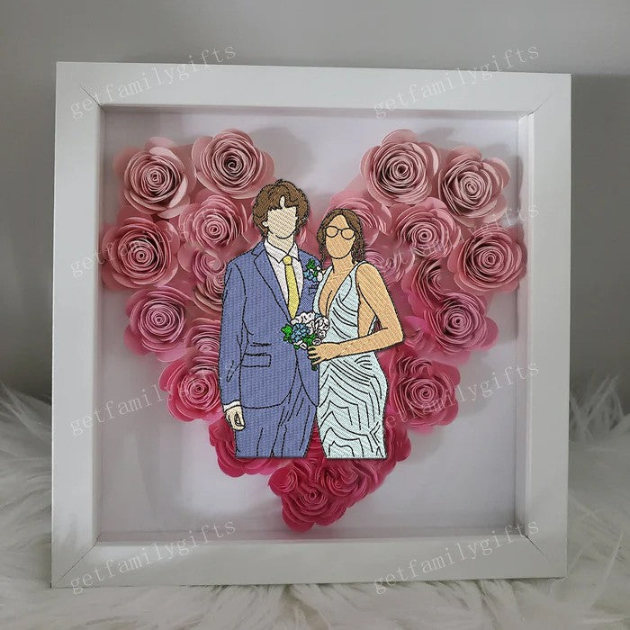 Personalized Couple Portrait Flower Shadow Box