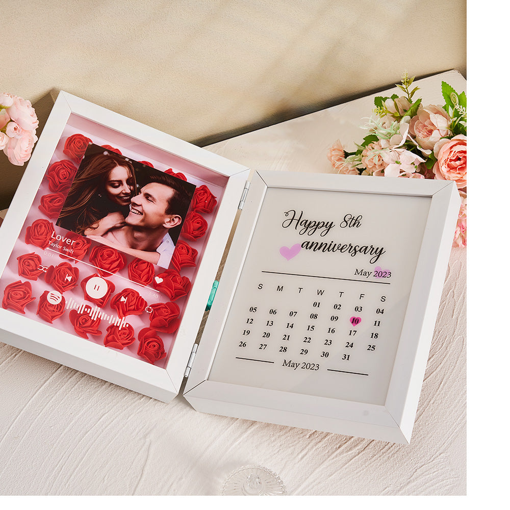 Personalized Photo Rose Flower Foldable Frame Custom Music Code Anniversary Gift for Couple