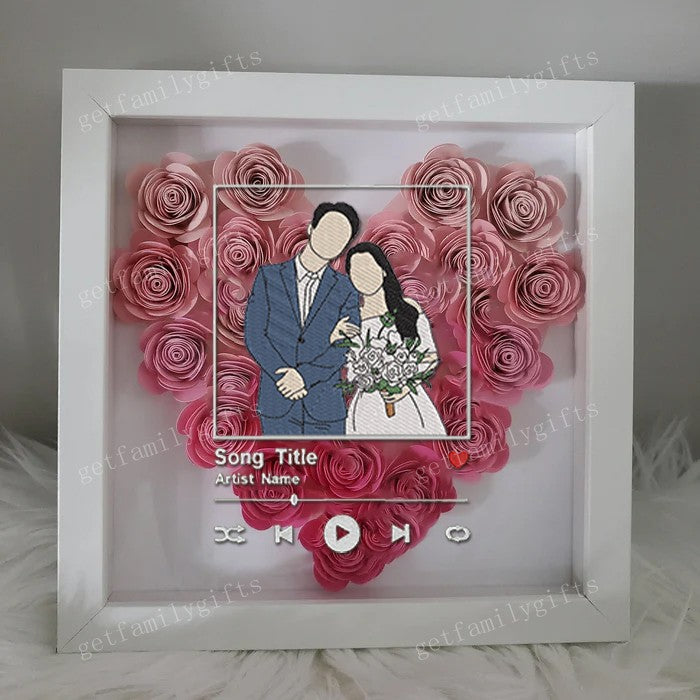 Personalized Couple Portrait Music Frame Flower Shadow Box