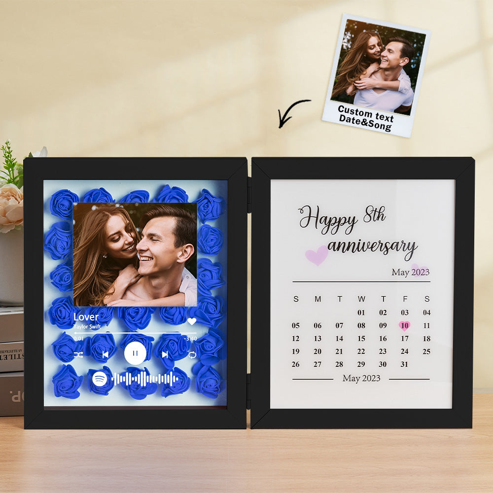 Personalized Photo Rose Flower Foldable Frame Custom Music Code Anniversary Gift for Couple