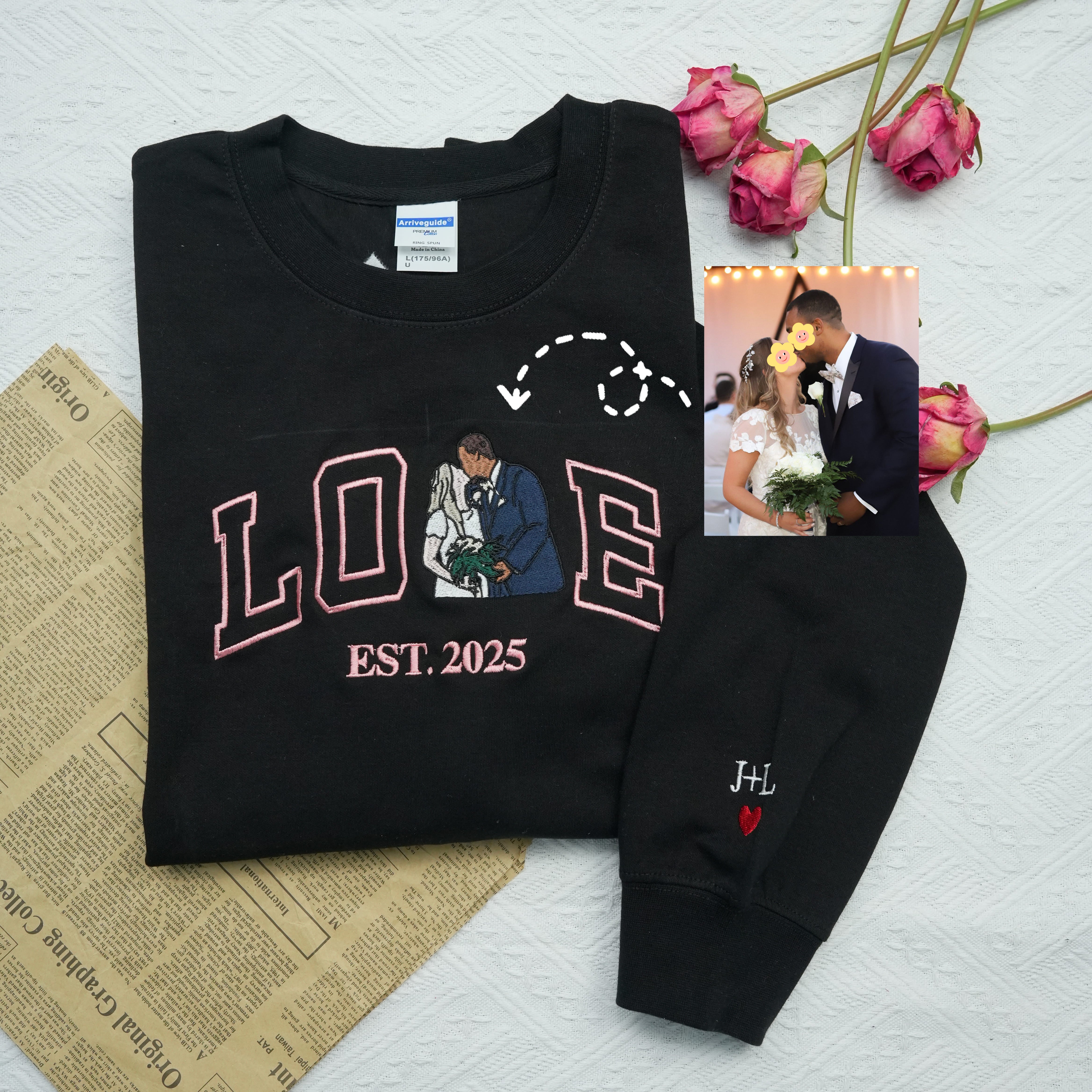 Custom Embroidered Couple Portrait Love Sweatshirt Hoddie For Valentine