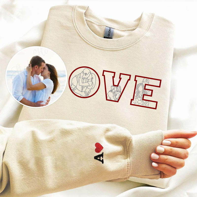 Personalized Photo Portrait Outline Embroidery Hoodie