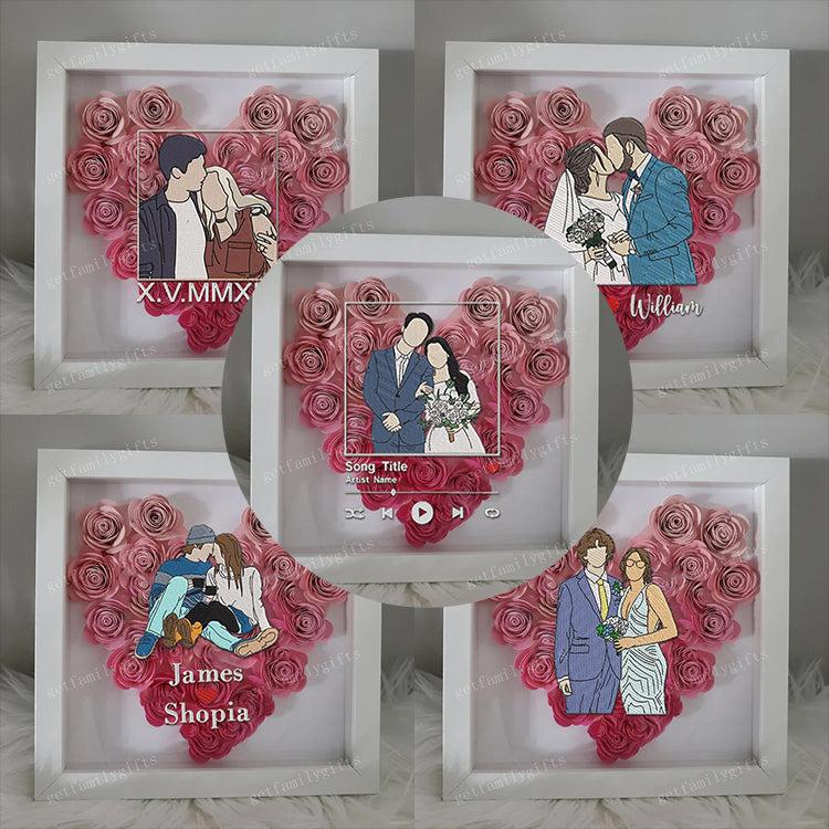 Personalized Different Styles Couple Portrait Flower Shadow Box