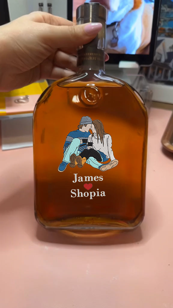 Personalized Unique Couple Portrait Whiskey Bottles