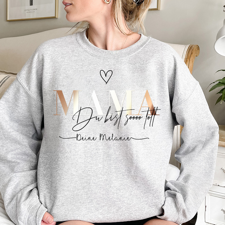 Personalized MAMA “You are soooo great” German Sweatshirt with Kids Name on Sleeve-Mother's Day Sale (Customized free)