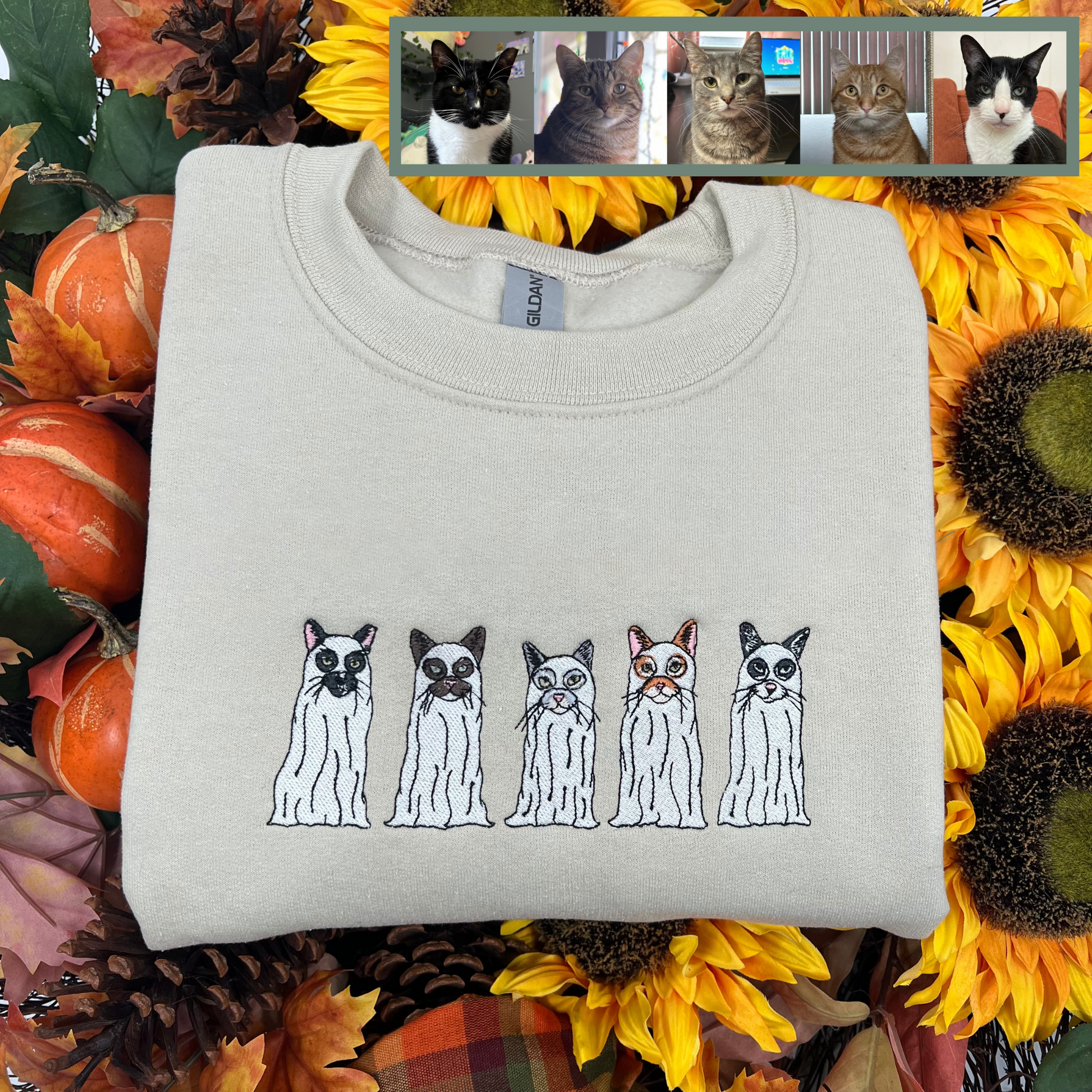 Custom Ghost Pet Halloween Membroidered Sweatshirt