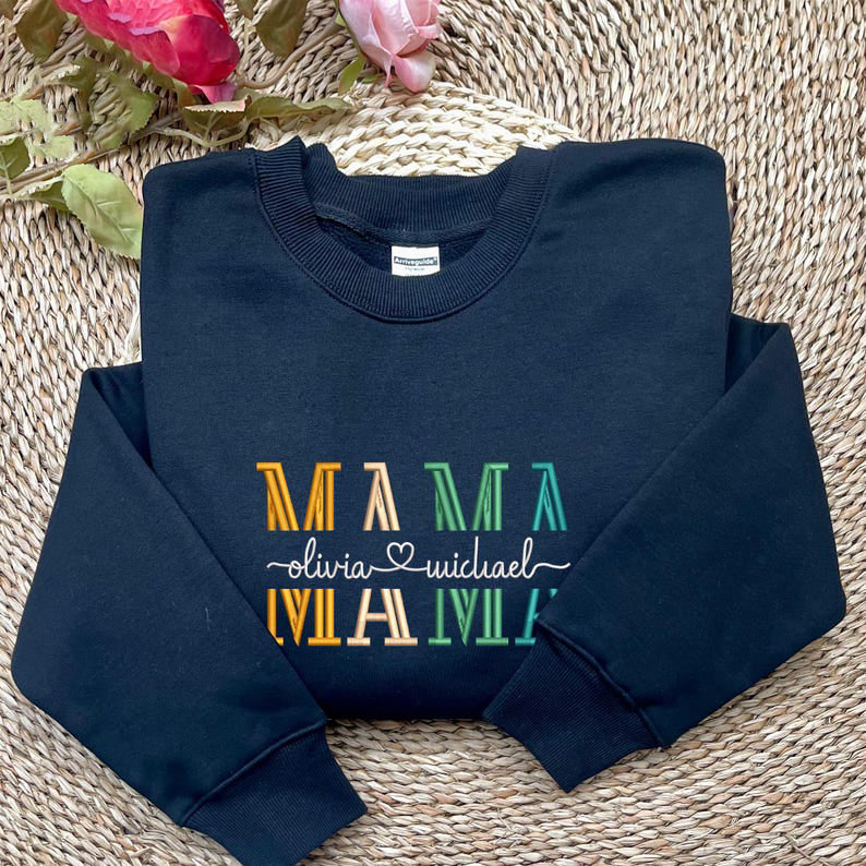 Mother Custom Name Embroidered Sweatshirt,Mama Custom Text Embroidered Crewneck