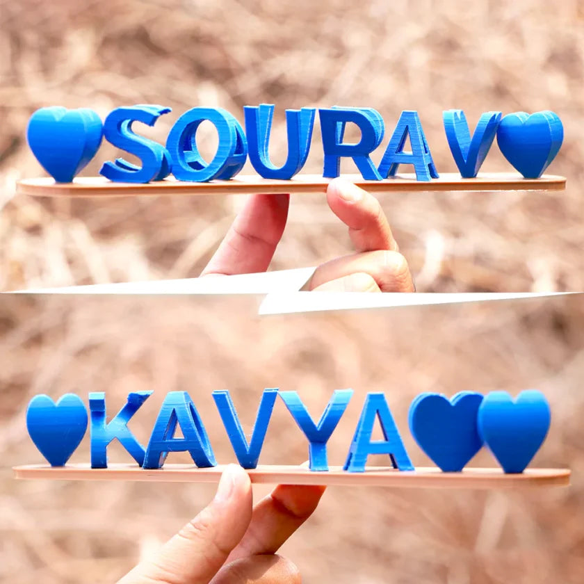 Custom 3D Dual Name Plank with Heart – Solid Color