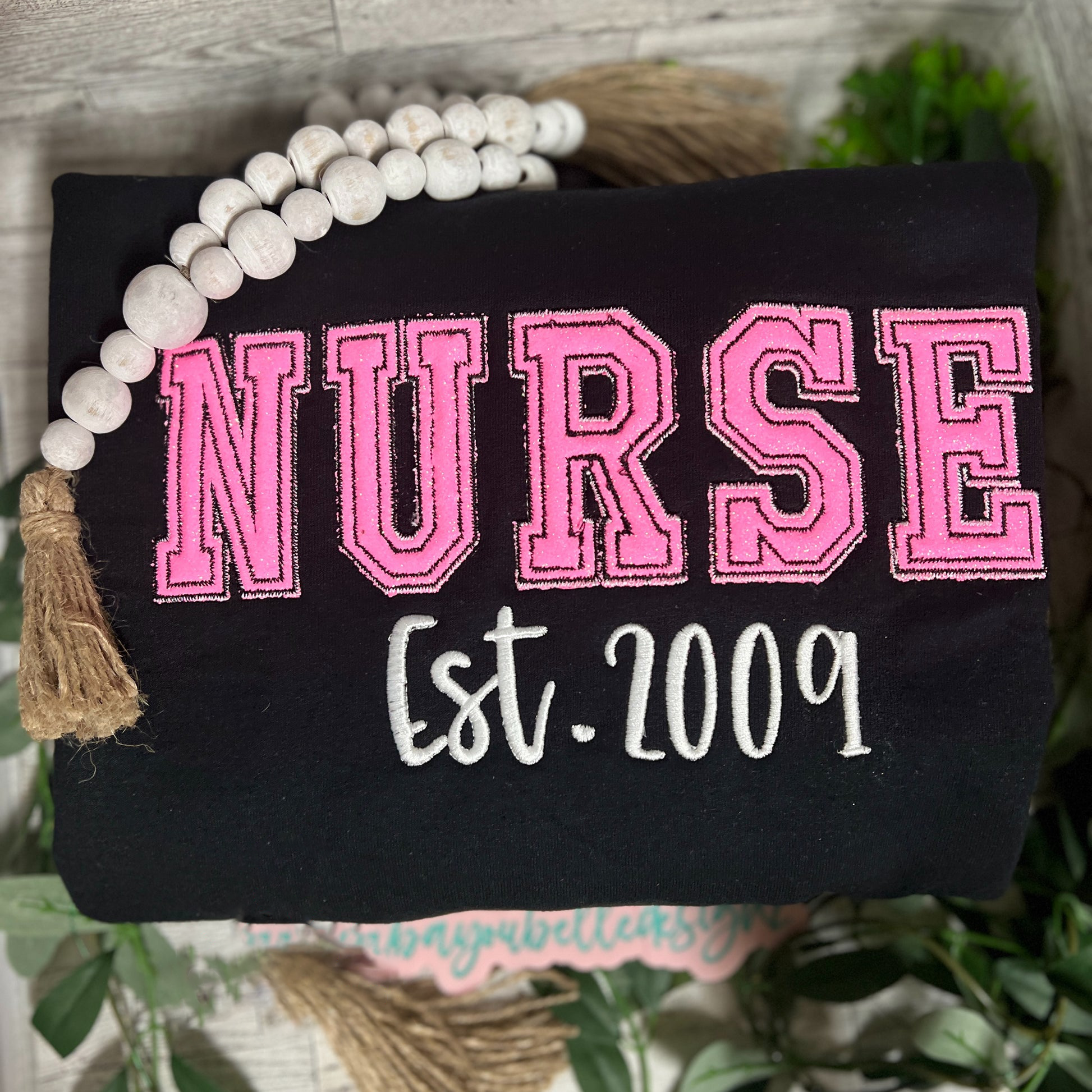 Custom Nurse Glitter Embroidered Sweatshirt