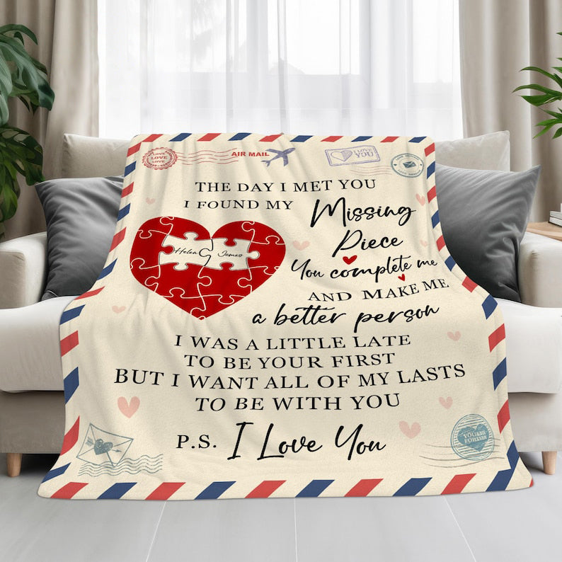 Personalized My Missing Piece I Love You Couple Throw Blanket