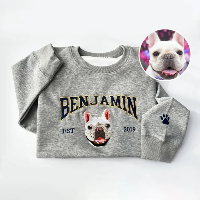 Custom Full Color Embroidered Sweatshirt With Pet Portrait