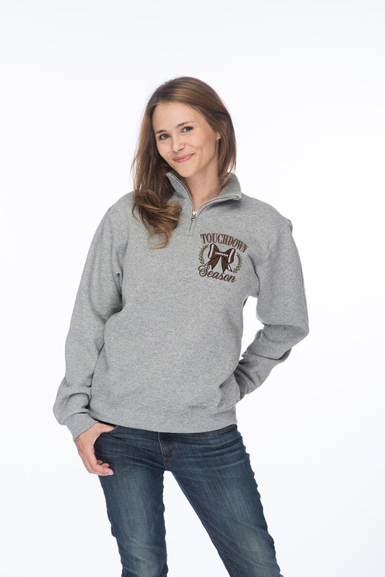 Embroidery Touch Down Season Football Quarterzips Sweatshirt