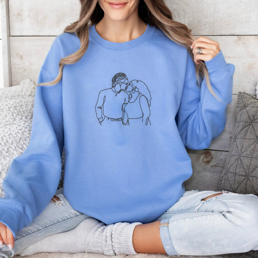 Custom One Line Couple Portrait Embroidery Outline Sweatshirt/Hoodie