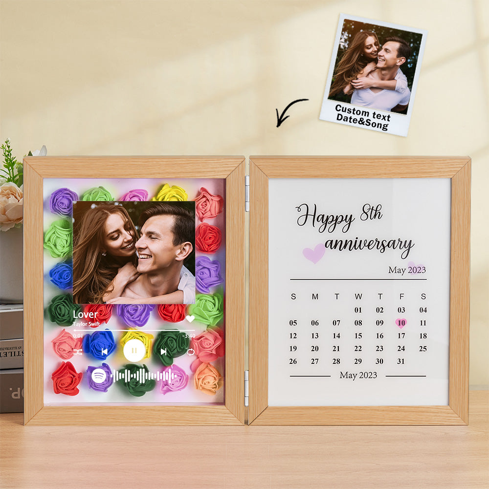 Personalized Photo Rose Flower Foldable Frame Custom Music Code Anniversary Gift for Couple