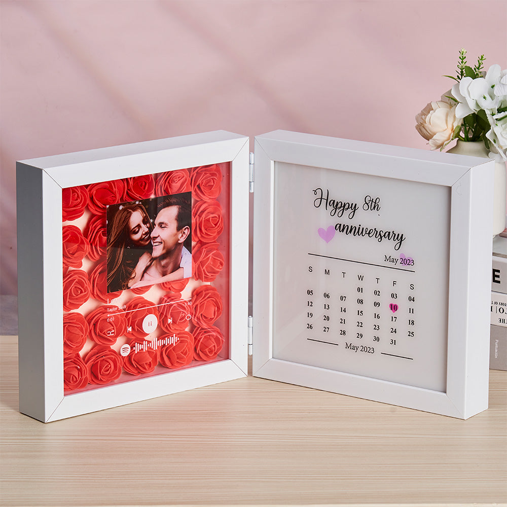 Personalized Photo Rose Flower Foldable Frame Custom Music Code Anniversary Gift for Couple