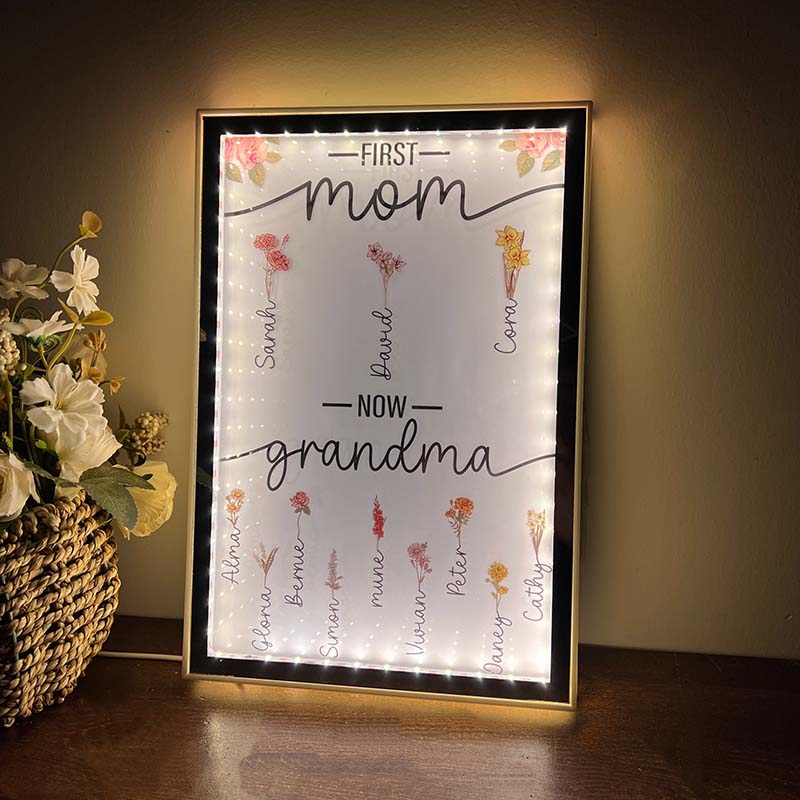 First Mom Now Grandma - Birth Flower Night Light Mirror