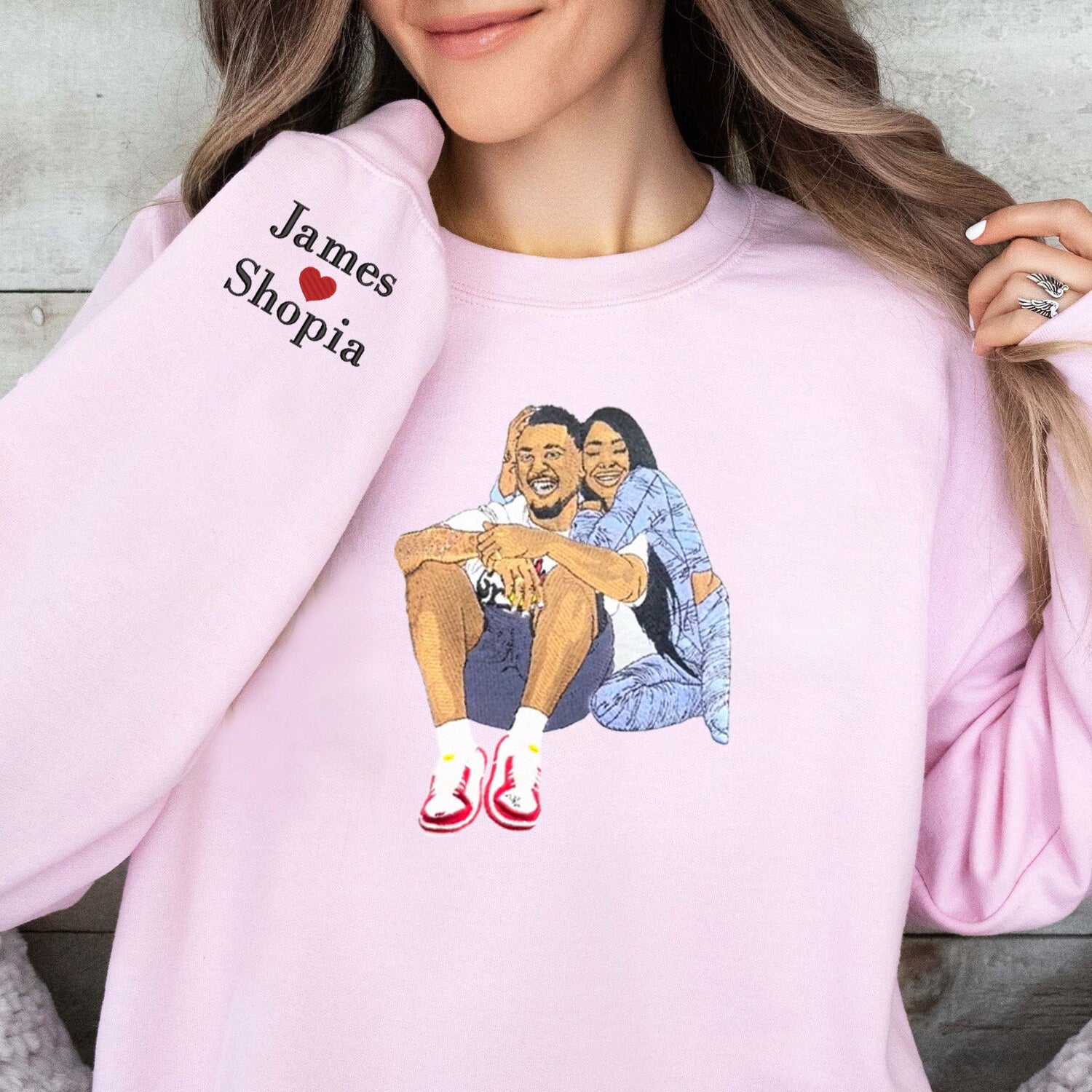 (with facial details) Custom Couple Full Color Embroidered Sweatshirt - 💕 Best Gifts to Lover 💕