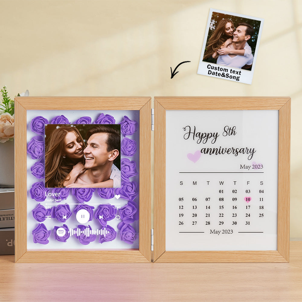 Personalized Photo Rose Flower Foldable Frame Custom Music Code Anniversary Gift for Couple