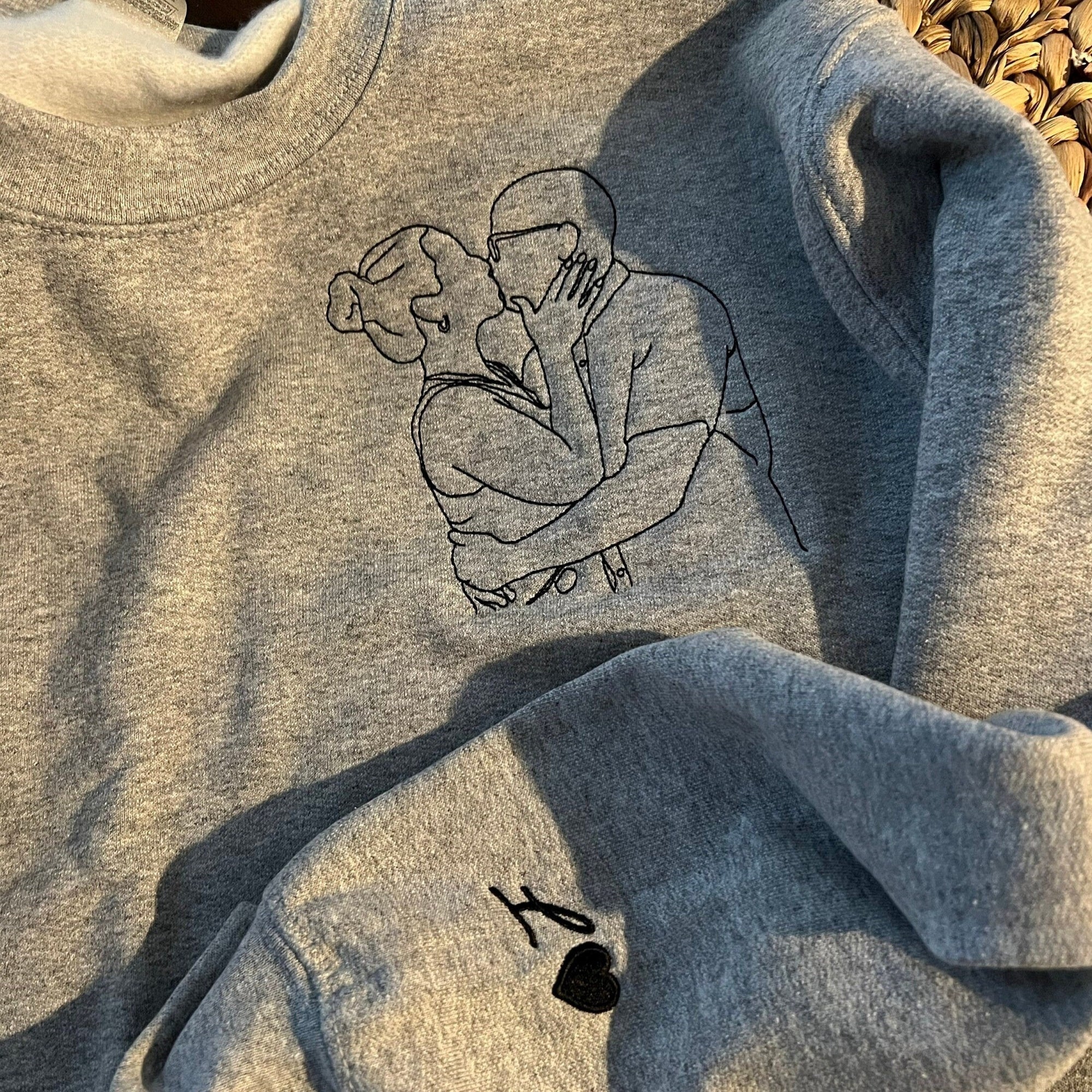 Custom Embroidered Hoodies for Couples - Matching Outline Portrait from Photo