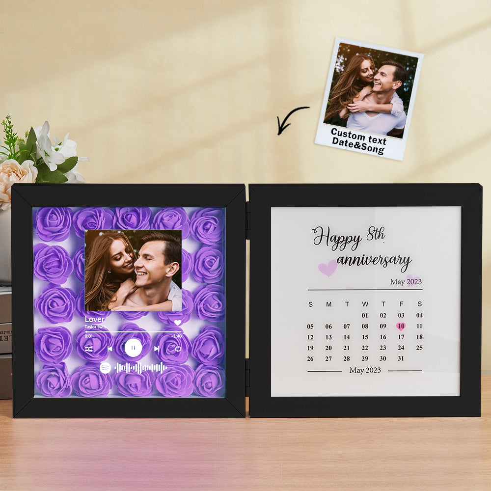 Personalized Photo Rose Flower Foldable Frame Custom Music Code Anniversary Gift for Couple