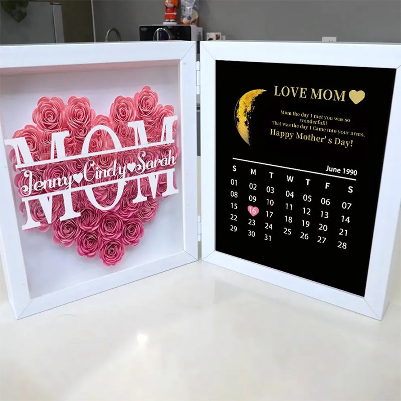 (Mom&Grandmom With Name) With REAL MOON PHASE Anniversary Calendar Custom flower frame