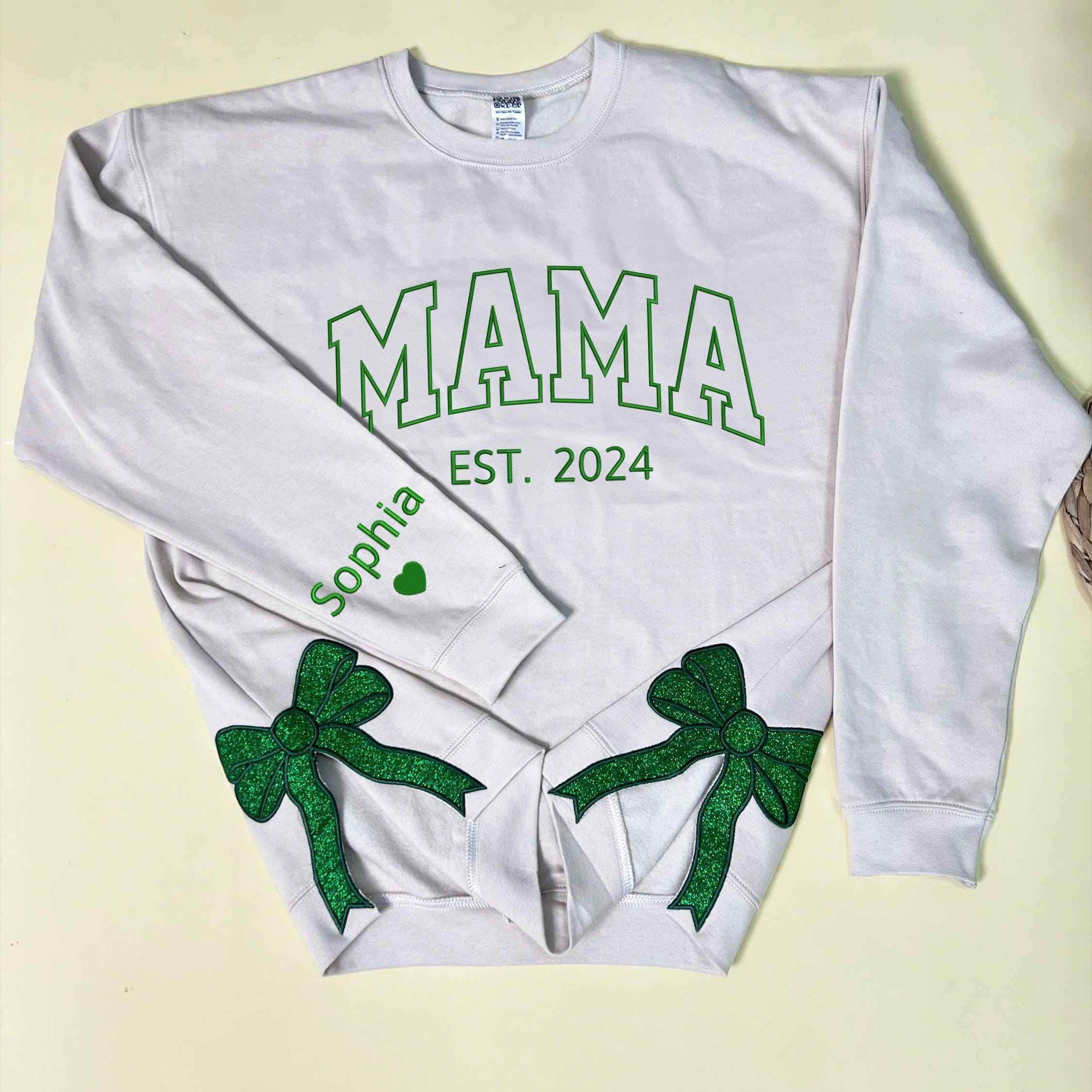 Personalized Mama Embroidered Glitter Side Bow Sweatshirt