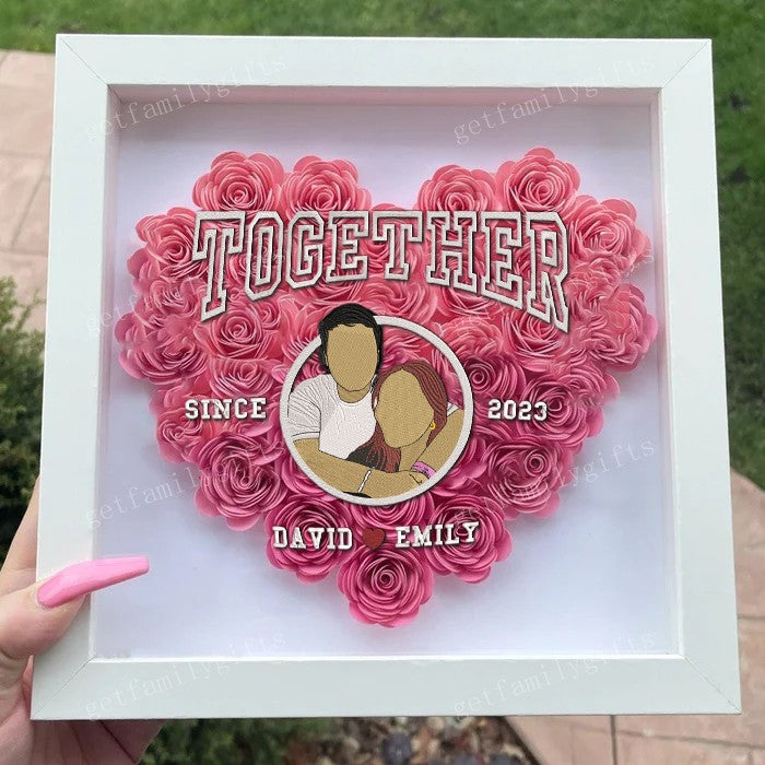 Custom Couple Photo Portrait Flower Shadow Box