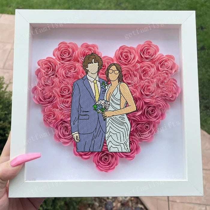 Personalized Couple Portrait Flower Shadow Box