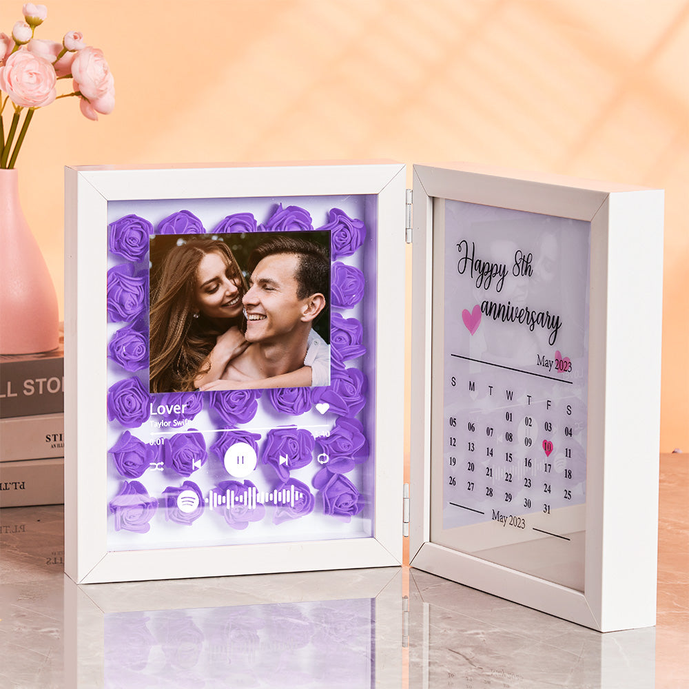 Personalized Photo Rose Flower Foldable Frame Custom Music Code Anniversary Gift for Couple