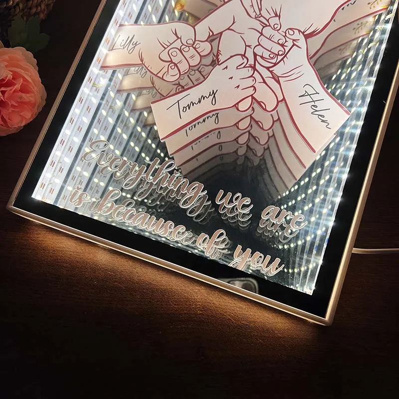 3D Mom Everything We Are Is Because Of You - Personalized Mirror Light Box Pro  (Customized free)