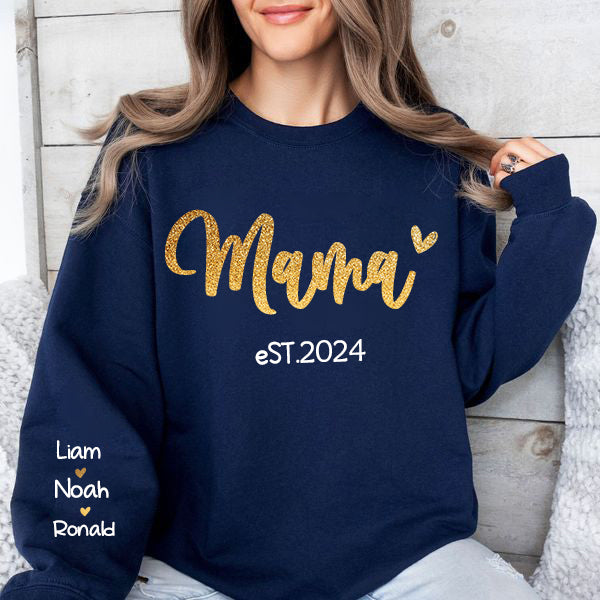 Personalized MAMA est.Year Sweatshirt with Kid Names on Sleeve-Mother's Day Sale (Customized free)