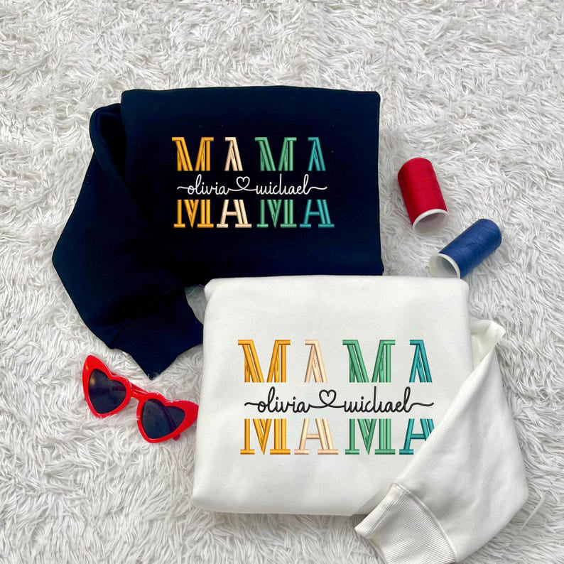 Mother Custom Name Embroidered Sweatshirt,Mama Custom Text Embroidered Crewneck