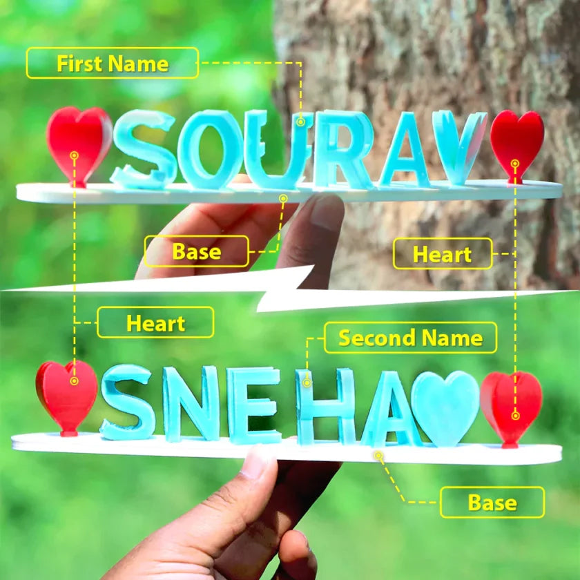 Personalized 3D Dual Name Plank with Heart