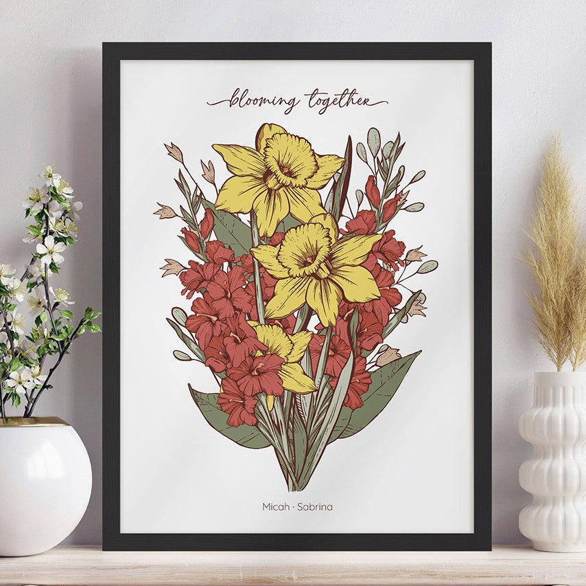 Custom Grandma's Garden Birth Flower Bouquet Art Print For Mother's Day