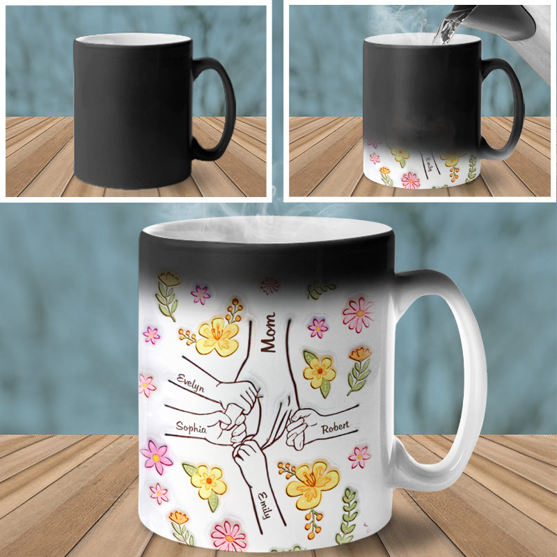 Hold My Hand, Hold My Heart - Color Changing Magic 3D Inflated Effect Printed Mug-For Mom,Mother's Day Gift